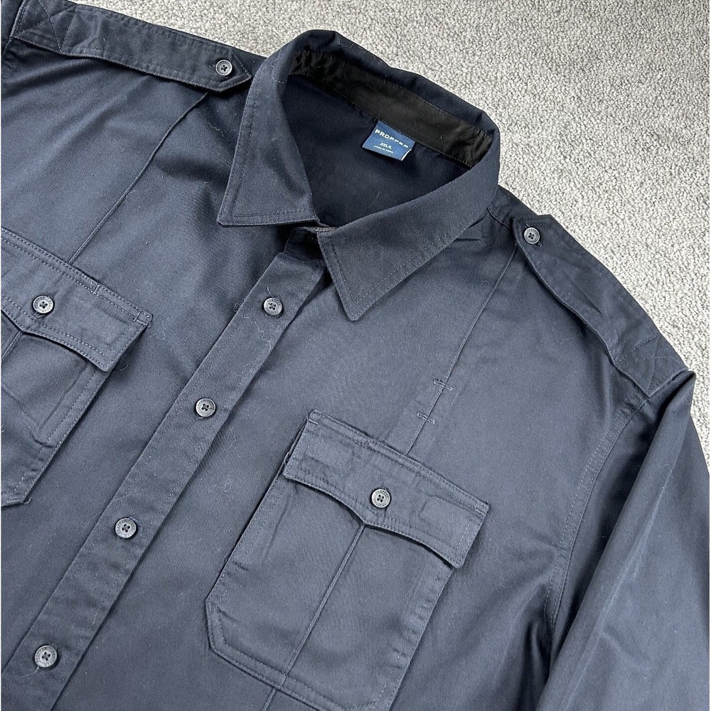 Propper Mens 2XL/L Tactical Uniform Shirt Black Long Sleeve Epaulets Creased